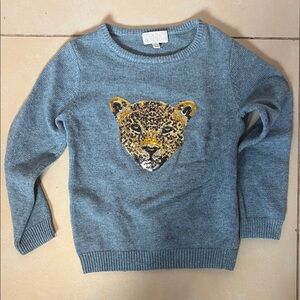 Blue Sweater with Leopard Design